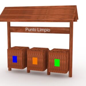 Basurero triple ecológico con techo, punto limpio